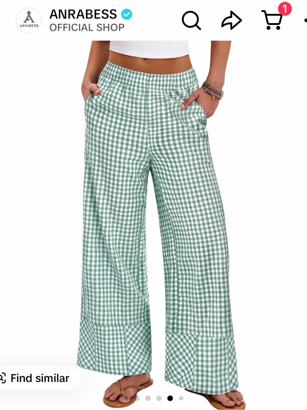 Womens Green Gingham Wide-Leg Pants